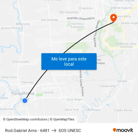 Rod.Gabriel Arns - 6481 to SOS UNESC map