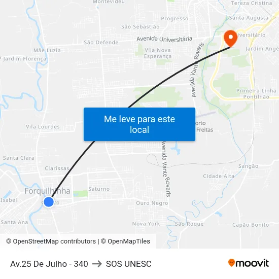 Av.25 De Julho - 340 to SOS UNESC map