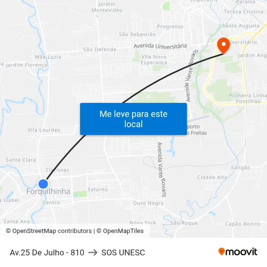 Av.25 De Julho - 810 to SOS UNESC map