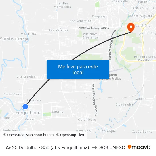 Av.25 De Julho - 850 (Jbs Forquilhinha) to SOS UNESC map
