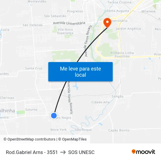 Rod.Gabriel Arns - 3551 to SOS UNESC map