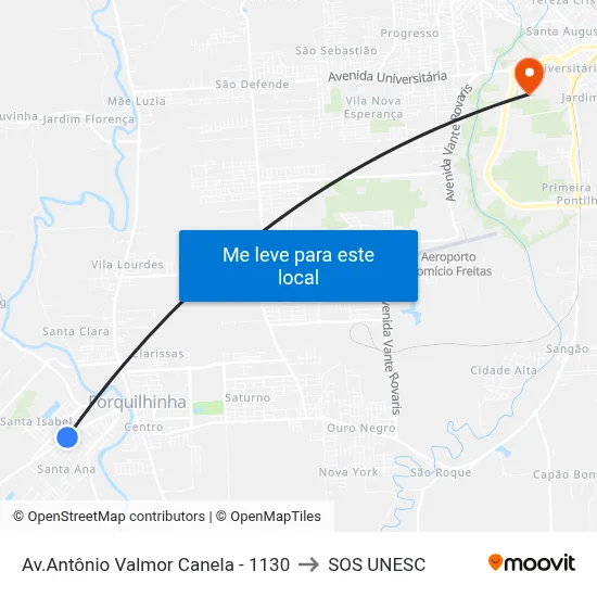 Av.Antônio Valmor Canela - 1130 to SOS UNESC map