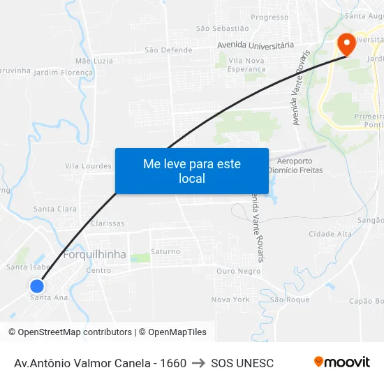 Av.Antônio Valmor Canela - 1660 to SOS UNESC map