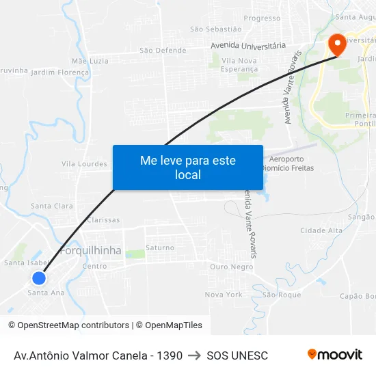Av.Antônio Valmor Canela - 1390 to SOS UNESC map