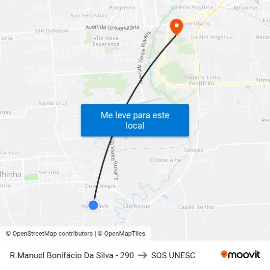 R.Manuel Bonifácio Da Silva - 290 to SOS UNESC map
