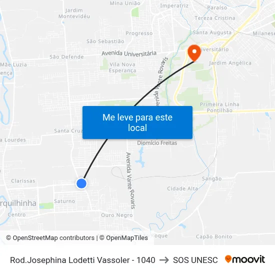 Rod.Josephina Lodetti Vassoler - 1040 to SOS UNESC map