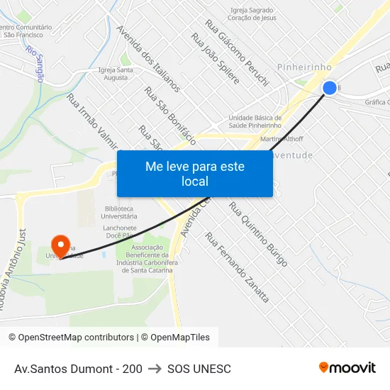 Av.Santos Dumont - 200 to SOS UNESC map