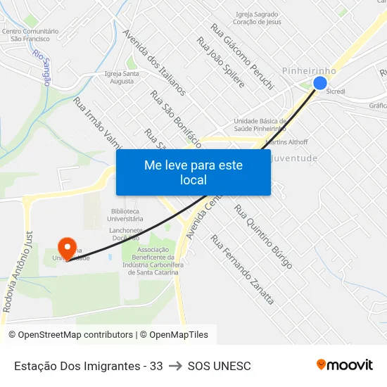 Estação Dos Imigrantes - 33 to SOS UNESC map
