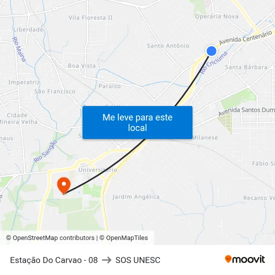 Estação Do Carvao - 08 to SOS UNESC map