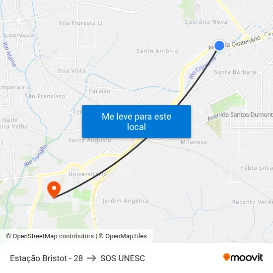 Estação Bristot - 28 to SOS UNESC map
