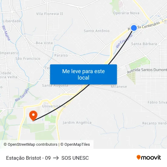 Estação Bristot - 09 to SOS UNESC map