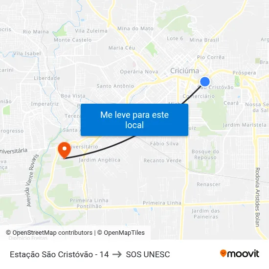 Estação São Cristóvão - 14 to SOS UNESC map
