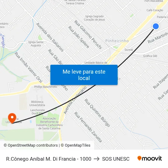 R.Cônego Aníbal M. Di Francia - 1000 to SOS UNESC map