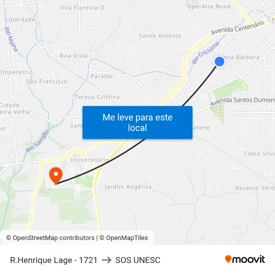 R.Henrique Lage - 1721 to SOS UNESC map