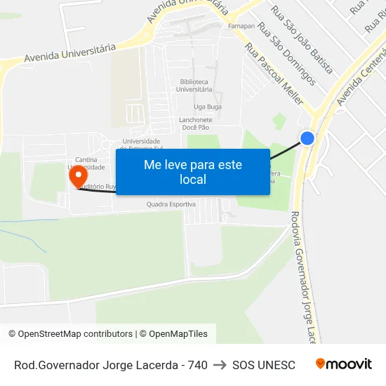 Rod.Governador Jorge Lacerda - 740 to SOS UNESC map