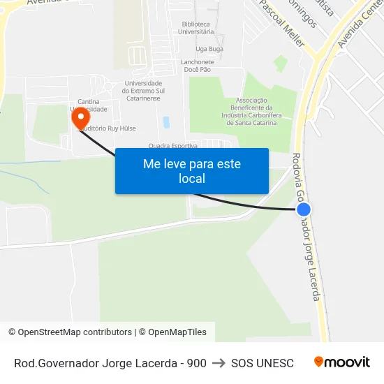 Rod.Governador Jorge Lacerda - 900 to SOS UNESC map