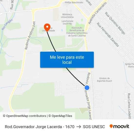 Rod.Governador Jorge Lacerda - 1670 to SOS UNESC map