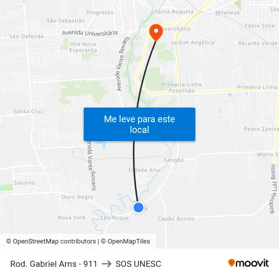 Rod. Gabriel Arns - 911 to SOS UNESC map