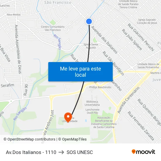 Av.Dos Italianos - 1110 to SOS UNESC map