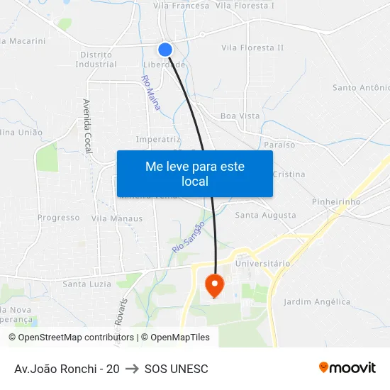 Av.João Ronchi - 20 to SOS UNESC map