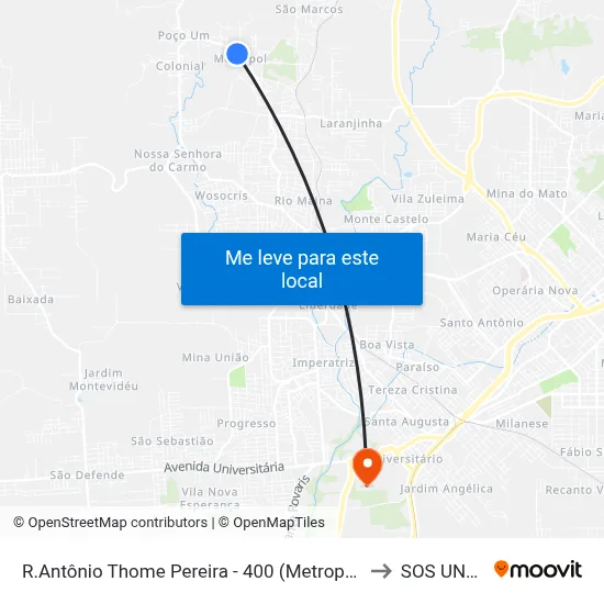 R.Antônio Thome Pereira - 400 (Metropol Praça) to SOS UNESC map