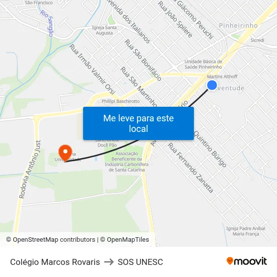Colégio Marcos Rovaris to SOS UNESC map