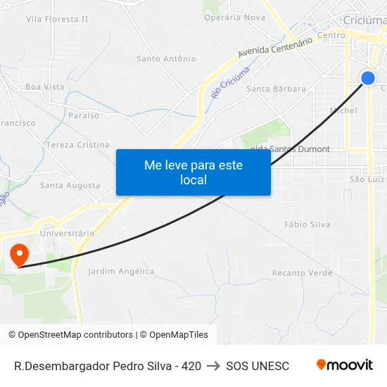 R.Desembargador Pedro Silva - 420 to SOS UNESC map
