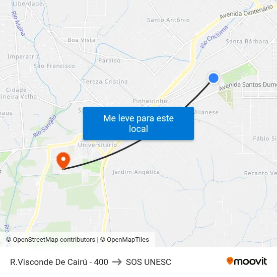 R.Visconde De Cairú - 400 to SOS UNESC map