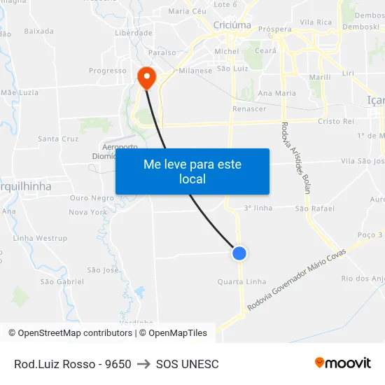 Rod.Luiz Rosso - 9650 to SOS UNESC map