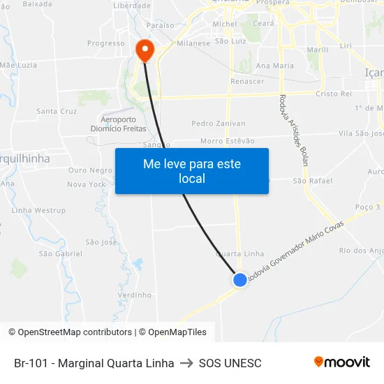 Br-101 - Marginal Quarta Linha to SOS UNESC map