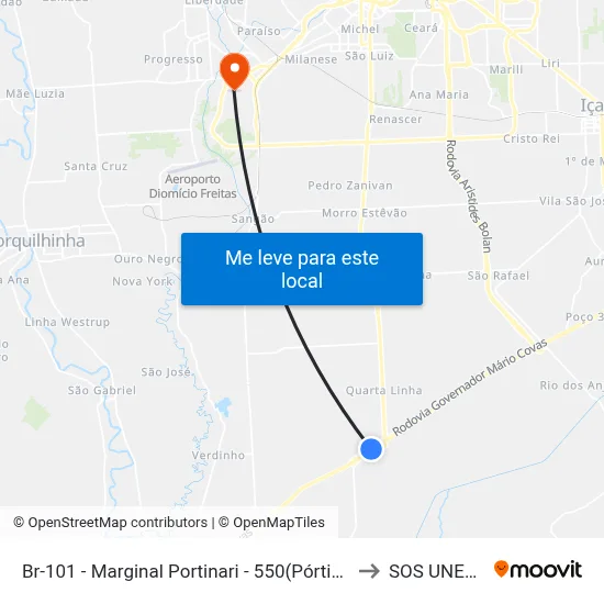 Br-101 - Marginal Portinari - 550(Pórtico) to SOS UNESC map