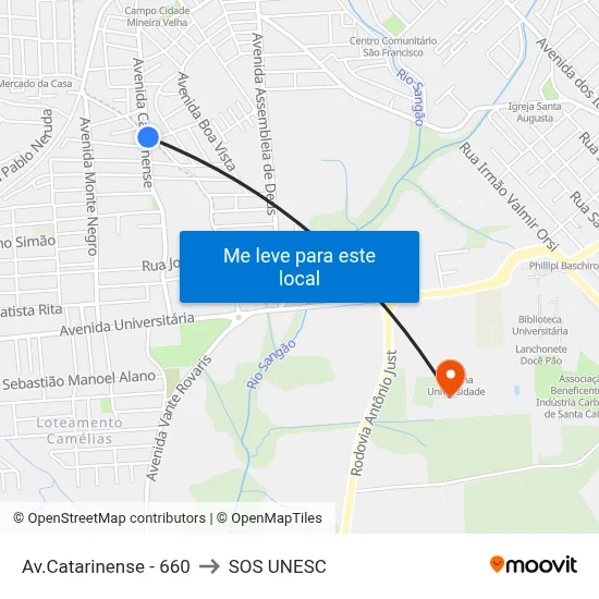 Av.Catarinense - 660 to SOS UNESC map