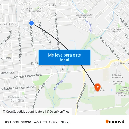 Av.Catarinense - 450 to SOS UNESC map