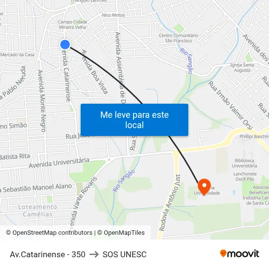 Av.Catarinense - 350 to SOS UNESC map