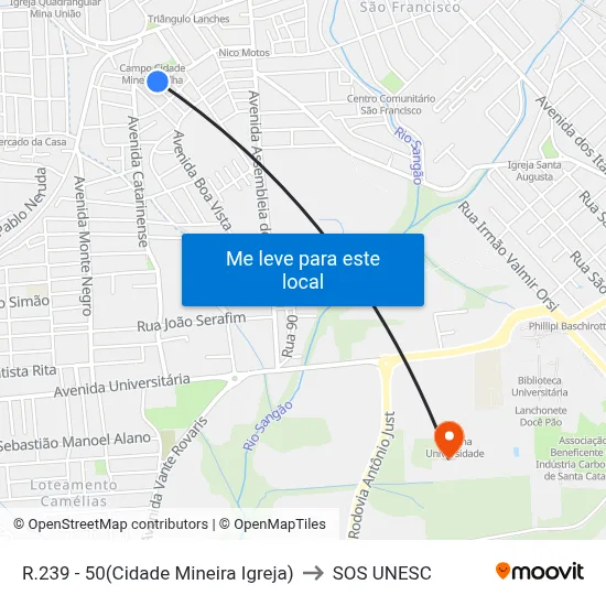 R.239 - 50(Cidade Mineira Igreja) to SOS UNESC map