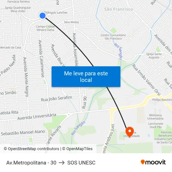 Av.Metropolitana - 30 to SOS UNESC map