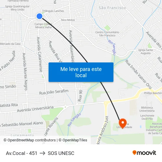 Av.Cocal - 451 to SOS UNESC map