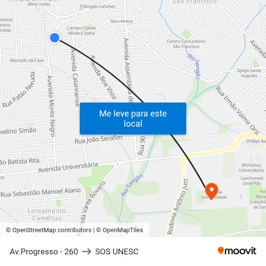Av.Progresso - 260 to SOS UNESC map
