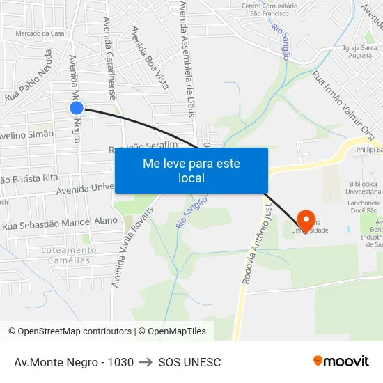 Av.Monte Negro - 1030 to SOS UNESC map