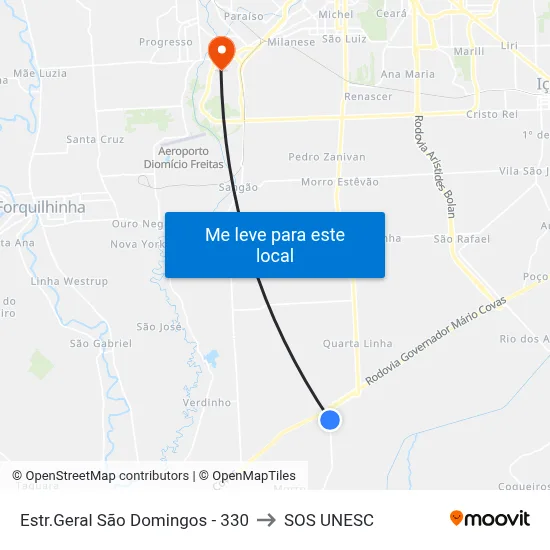 Estr.Geral São Domingos - 330 to SOS UNESC map
