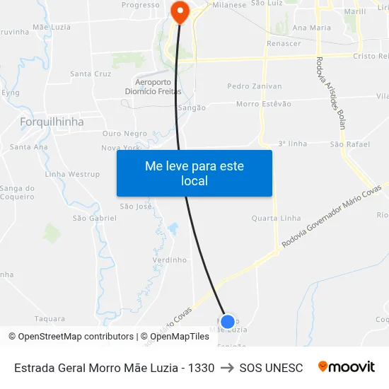 Estrada Geral Morro Mãe Luzia - 1330 to SOS UNESC map