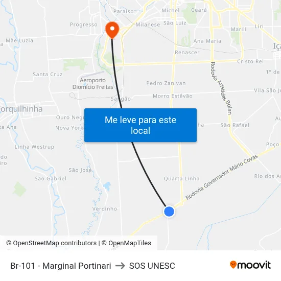 Br-101 - Marginal Portinari to SOS UNESC map