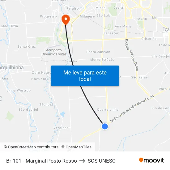 Br-101 - Marginal Posto Rosso to SOS UNESC map