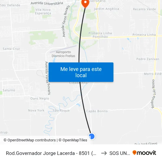 Rod.Governador Jorge Lacerda - 8501 (Capão Bonito) to SOS UNESC map