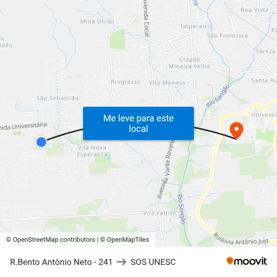 R.Bento Antônio Neto  - 241 to SOS UNESC map
