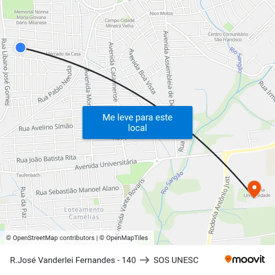 R.José Vanderlei Fernandes - 140 to SOS UNESC map