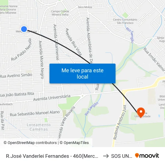 R.José Vanderlei Fernandes - 460(Mercado Da Casa) to SOS UNESC map