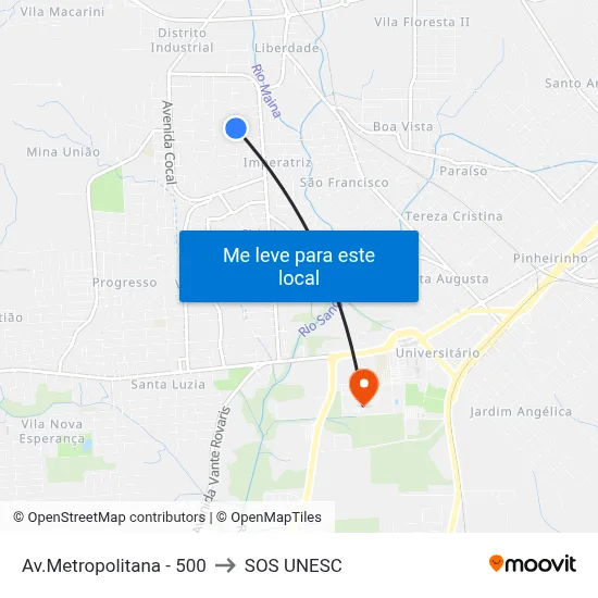 Av.Metropolitana - 500 to SOS UNESC map