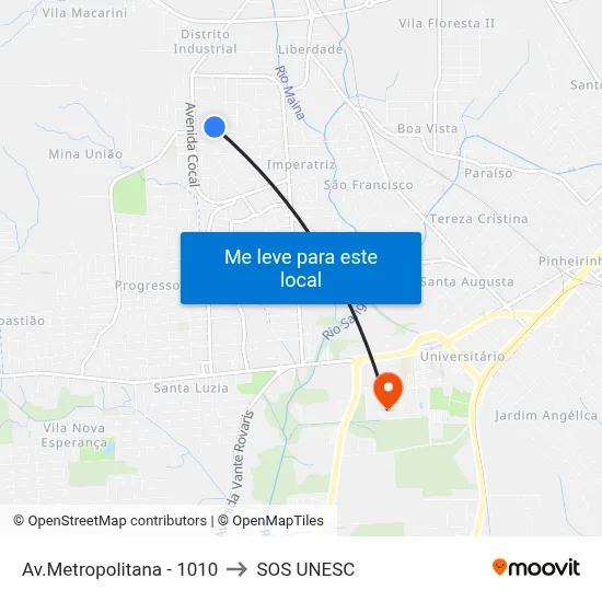 Av.Metropolitana - 1010 to SOS UNESC map
