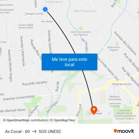 Av.Cocal - 60 to SOS UNESC map
